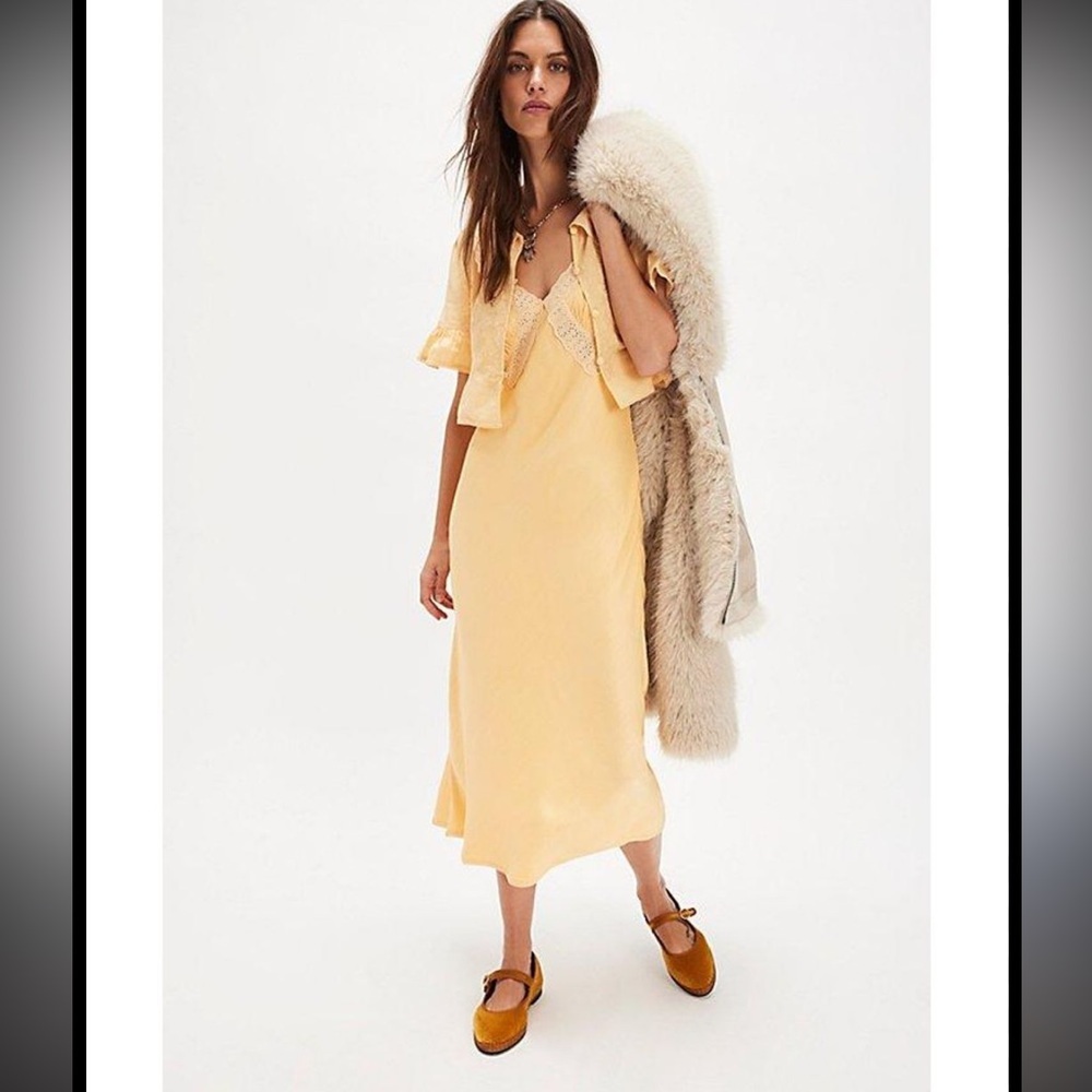 Free People tea Yellow Slip Midi Dress/cardigan